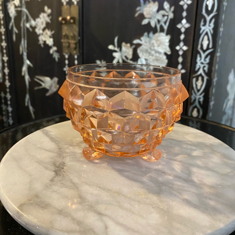 Pink depression glass candy dish